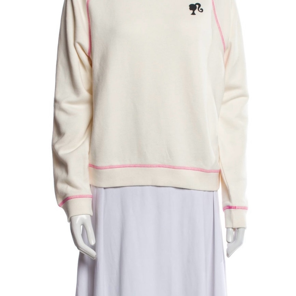 Cream Sweatshirt with Pink Trim